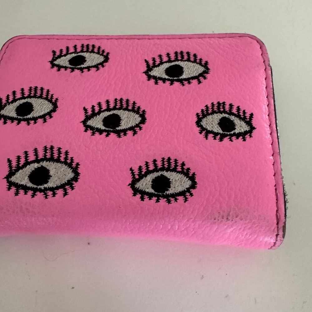 Min & Mon Bubblegum Pink Leather Frodo Wallet All Over Eyes Embroidery - Picture 3 of 8